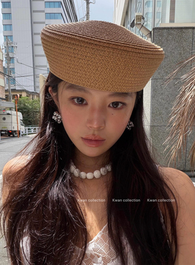 KWAN复古草编贝雷帽韩系ins夏季度假时尚草帽药盒帽子女2026新款