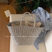 KWAN银色手工编织包女韩版 ins时尚 简约手拎包小众高级手提托特包