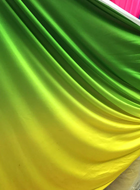 绿色渐变黄色 氨纶舞蹈服过渡色布料民族舞服连衣裙表演舞台面料