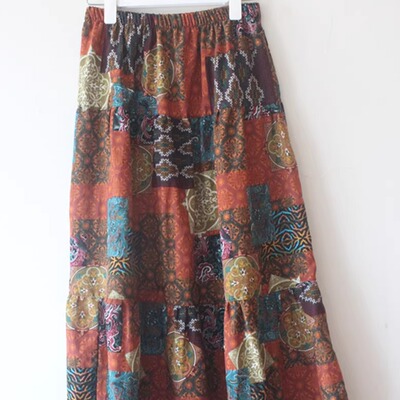 秋季亚麻裙 棉麻长裙 半身裙 民族风印花半裙 中裙 小花短裙