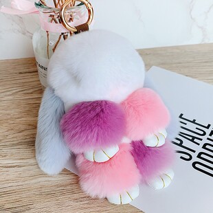 韩国网红獭兔毛小兔子装 死兔挂件獭兔真毛车钥匙扣绒兔书包包挂饰