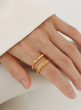 Little joys金色开口戒指女小众ins韩系叠戴通勤气质高级感戒环
