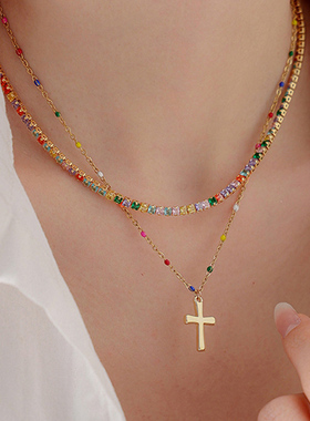 Little joys彩色方锆石项链锁骨链小众ins精致通勤叠戴个性锁骨链