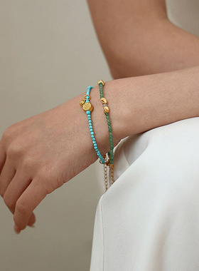 Little joys绿东陵串珠天然石手链女小众ins风简约个性叠戴手串