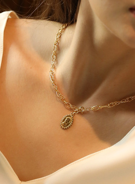 little joys钱币浮雕头像项链女小众ins复古椭圆吊坠锁骨链毛衣链