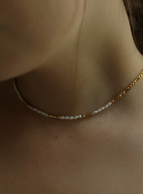 天然珍珠拼接项链小米粒choker小众ins复古锁骨链颈链