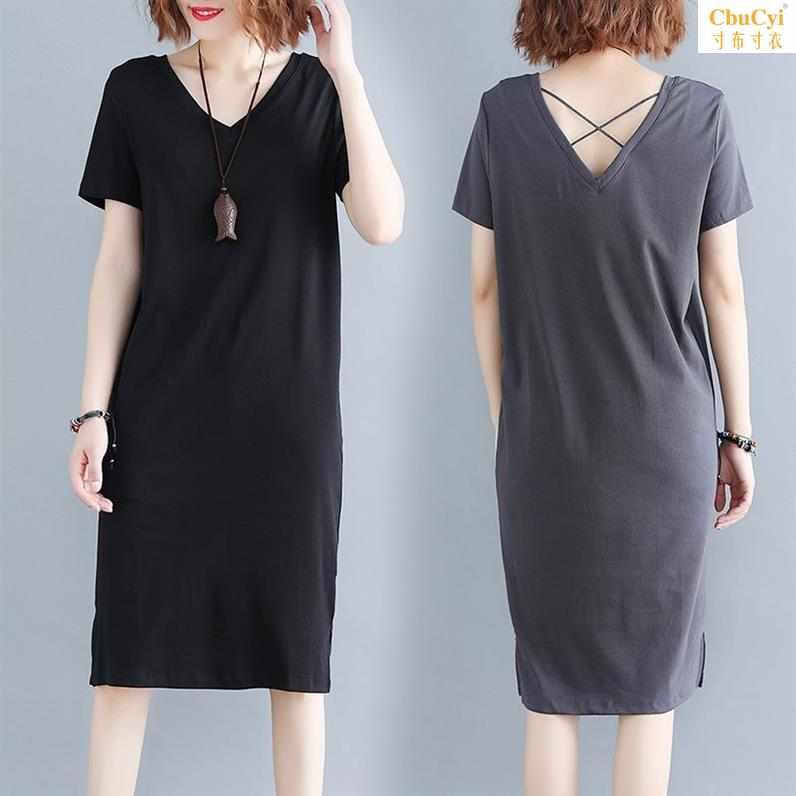 直身连衣裙女 显瘦加肥加大码200斤胖mm夏装交叉带宽松V领|ruв категории Женская одежда, женской одежды - от Buy2taobao.com для оказания профессиональной услуги покупки агента Taobao
