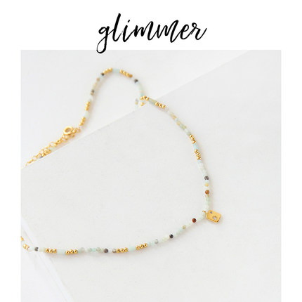 glimmer金色吊坠彩色石头串珠颈链ins度假风法式复古锁骨项链