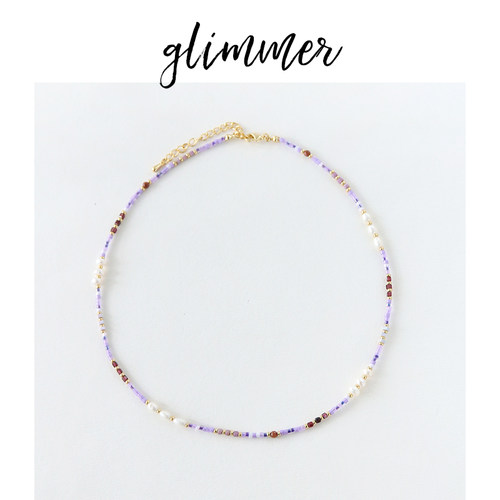 紫色系珍珠石头米珠细串珠颈链