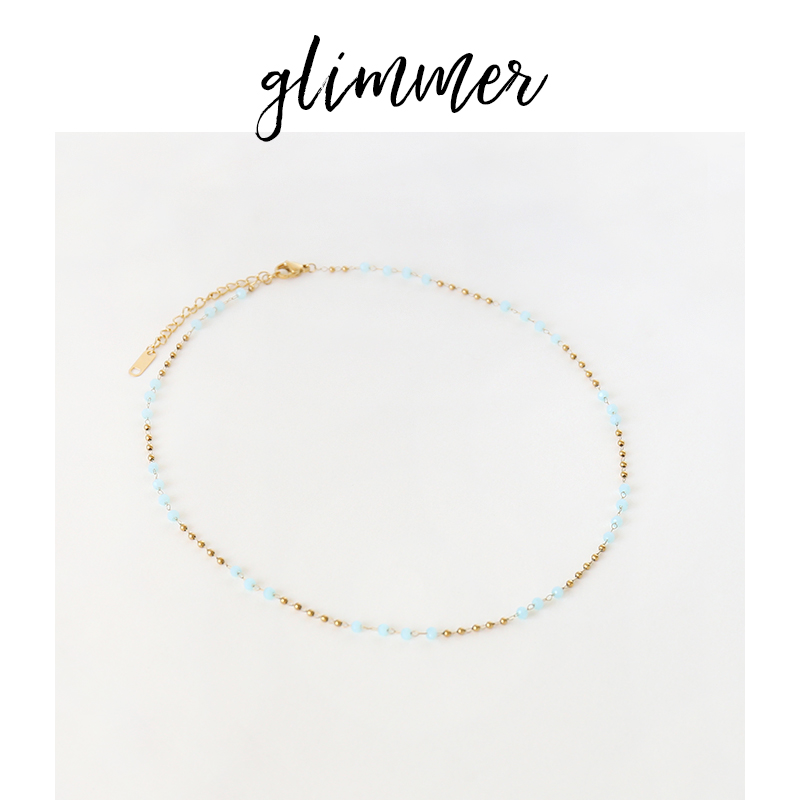 钛钢淡蓝色串珠度假风法式项链