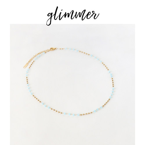 钛钢淡蓝色串珠度假风法式项链