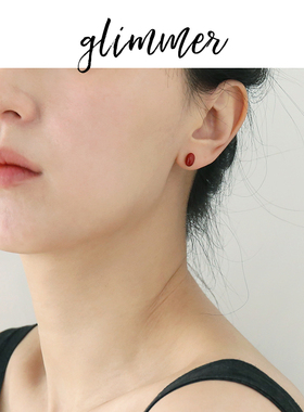 美国热牌出口y单珐琅彩工艺深红色豆豆耳钉ins风法式复古银针耳饰