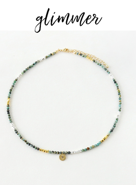 glimmer铜镀金吊坠绿色系石头串珠颈链ins风部落风法式锁骨项链