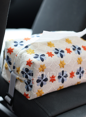 重工刺绣纸巾袋布艺桌面复古棉麻可挂式车载抽纸盒抽取式餐巾纸套