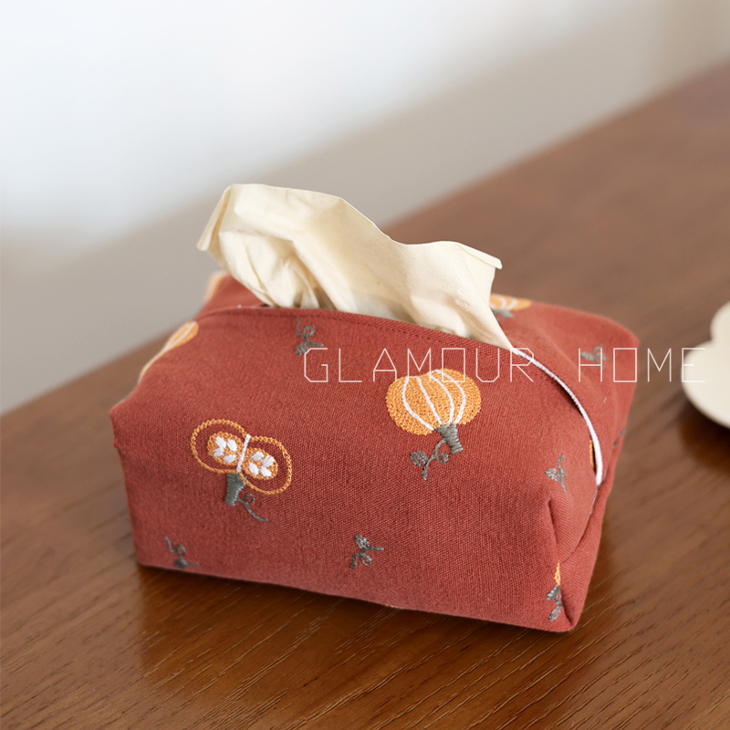 刺绣布艺纸巾盒抽纸袋南瓜橘色