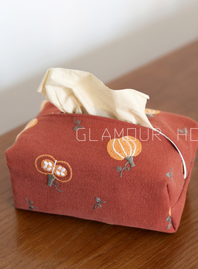 刺绣棉质布艺纸巾盒餐桌抽纸袋车载可挂餐巾纸收纳袋有型立体