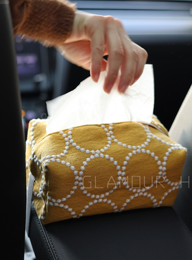 日式简约纸巾盒皆川明风铃鼓圈刺绣布艺卫生纸袋车载便携抽纸袋