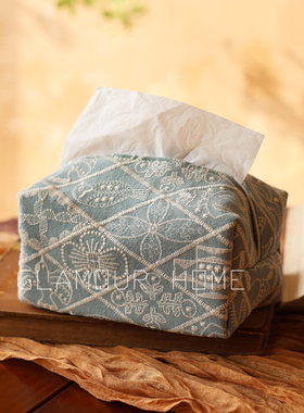 重工刺绣纸巾袋交响乐菱形高级感车载抽纸盒布艺餐巾客厅纸巾盒套