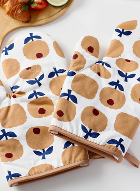 纯棉加厚防烫手套耐高温烤箱微波炉专用隔热垫子厨房防热家用烘焙