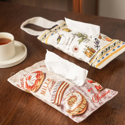 法式印花车载纸巾袋可拆纸巾盒