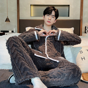 珊瑚绒睡衣男冬季加厚加绒冬天保暖法兰绒男士2022春秋冬款家居服