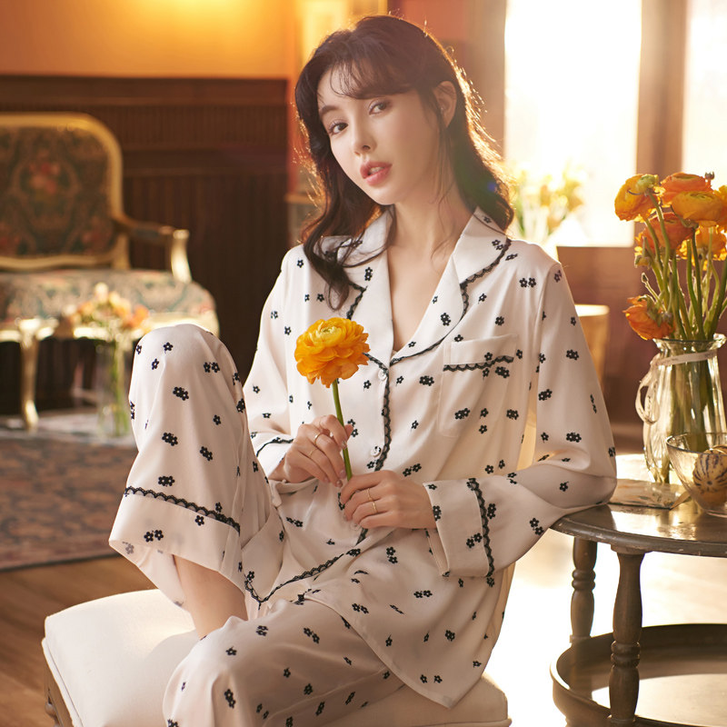 冰丝睡衣女夏季丝绸长袖家居服女士春秋薄款性感夏天长裤宽松套装