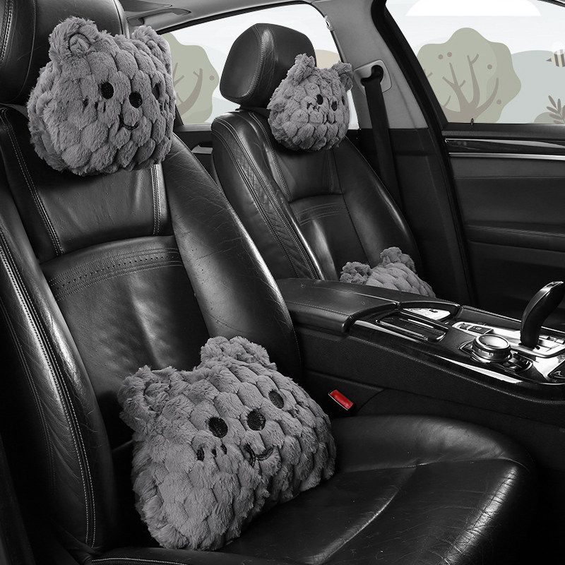 汽车头枕冬季短毛绒车用靠枕车内卡通可爱护腰靠车载车枕头护颈枕