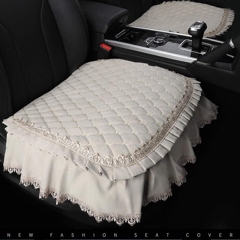 蕾丝汽车坐垫单片四季通用无靠背三件套女士可爱后排布艺座垫座套