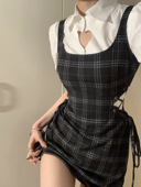 套装 小个子茶歇法式 甜辣妹纯欲约会美式 两件套夏季 格子裙学院衬衫