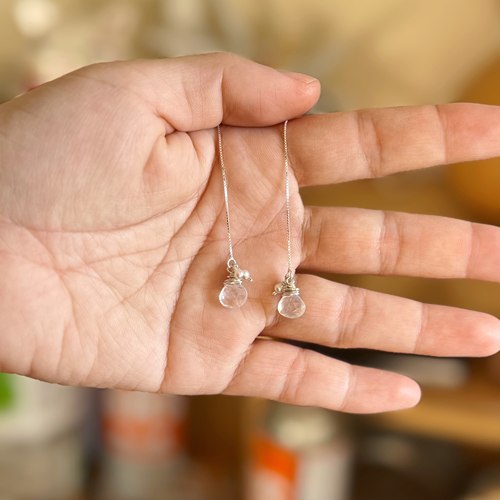 天然月光石纯银耳线手工制作