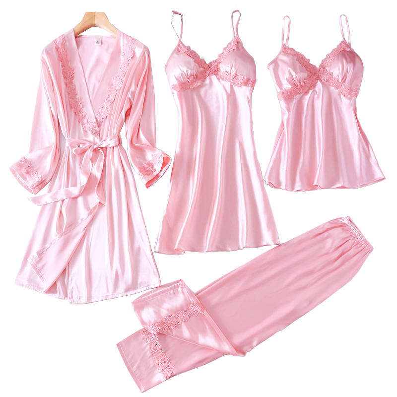 睡衣女夏季薄款性感四件套装睡裙睡衣/家居服套装