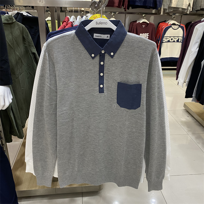 Baleno春秋薄款衬衫领假两件毛衣