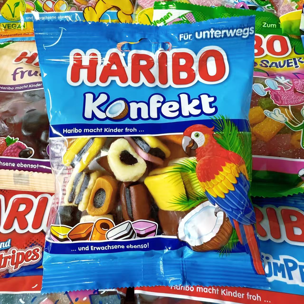 德国进口Haribo哈瑞宝什锦甘草夹心软糖100g椰子水果风味糖果零食