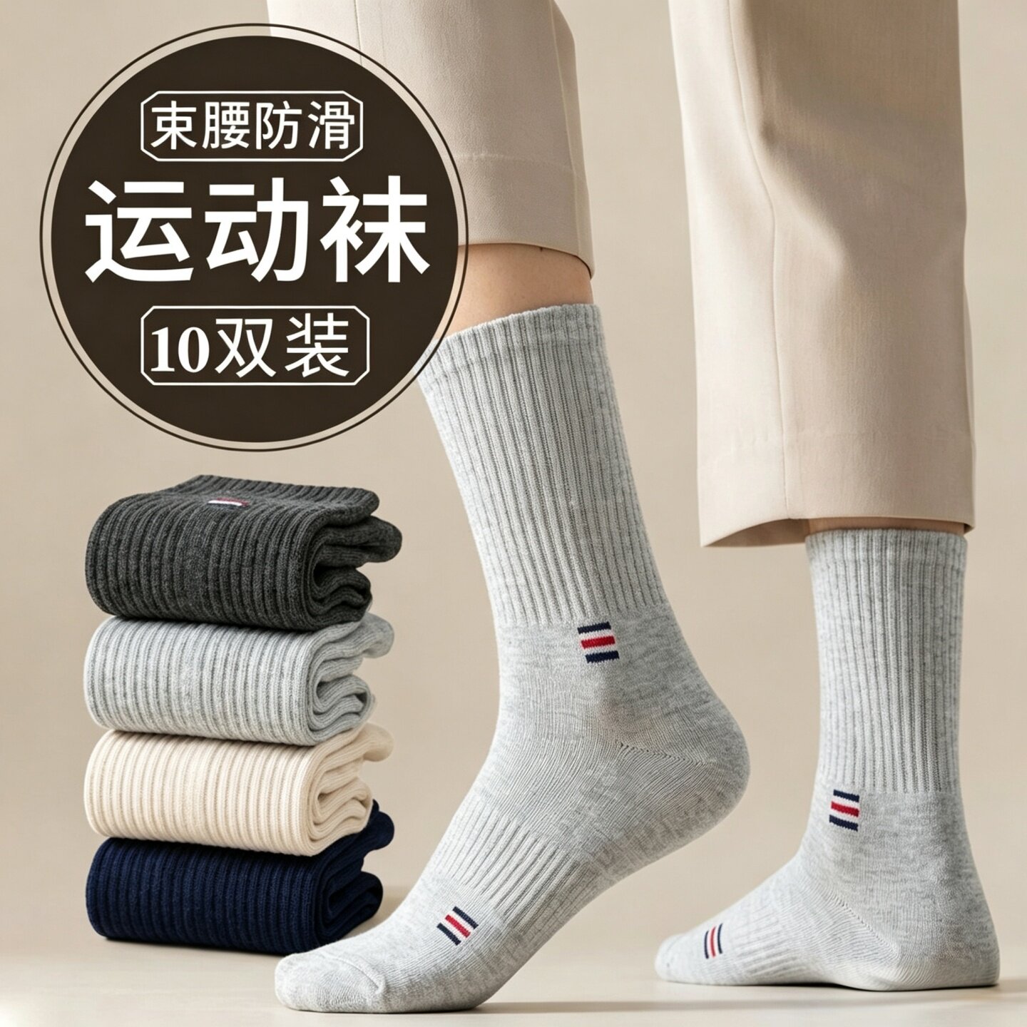 秋冬款纯棉长筒袜男士防臭抗菌耐磨棉袜10双装纯色商务袜5双黑白
