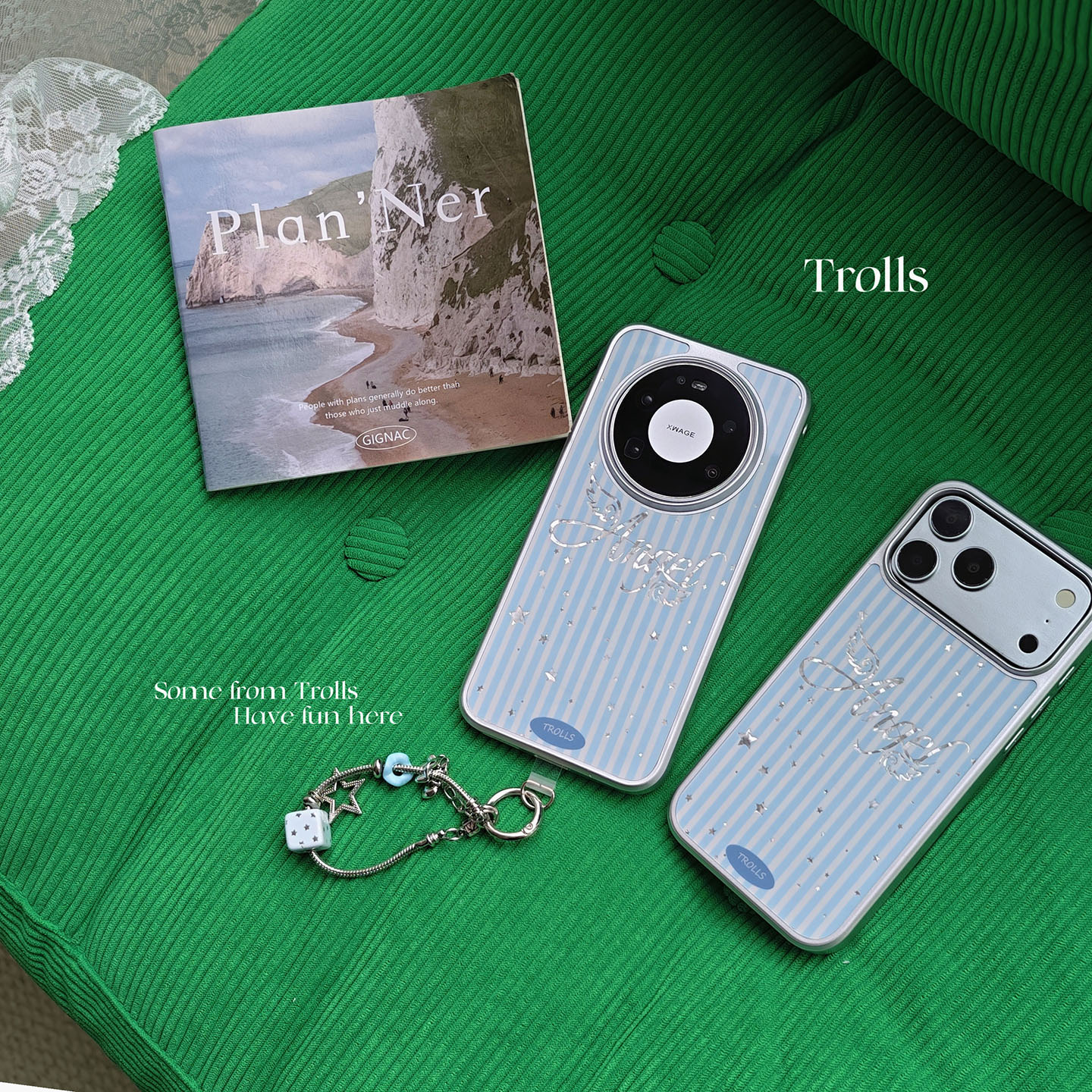Trolls｜星星竖条 韩系少女ins银色星星方块蛇骨链条纹亮片英文竖纹手机壳适用苹果17华为mate80pro小米17S60