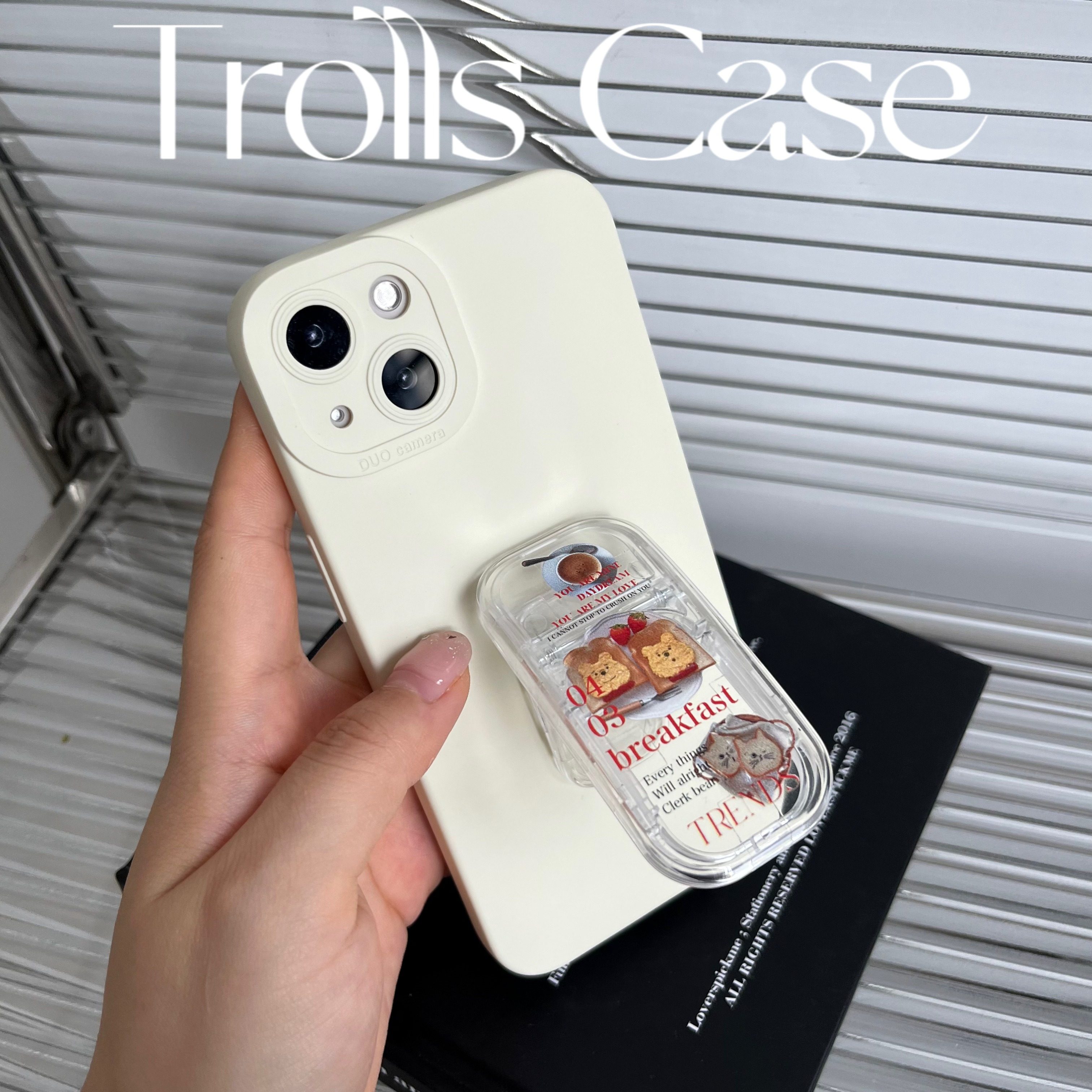 Trolls|古董白可爱熊推拉支架硅胶手机壳华为mate60pr