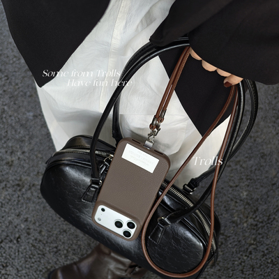 Trolls｜巧克力派！高级感秋冬ins咖啡巧克力棕色斜挎皮质挂绳手机壳皮纹软壳适用华为mate80Pro小米17苹果16