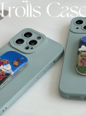 Trolls|小众高级感ins可爱腊肠狗推拉支架手机壳华为mate60pro清新淡奶蓝色防摔软壳nvoa11小米14oppovivoS17