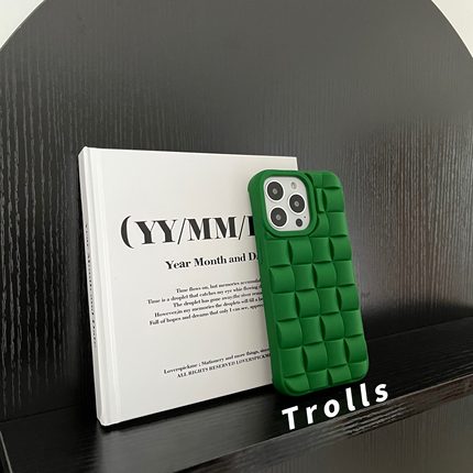 Trolls 小众高级感ins独特BV绿色立体编织纹手机壳适用iphone16promax苹果15/iphone17/13promax全包防摔软壳