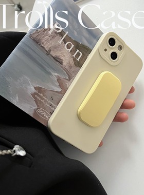 小众高级感椰奶白色华为mate60pro手机壳P70适用苹果15/13promax奶黄色推拉支架全包防摔VIVOS17reno11小米14