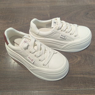 MA2026年春季新款休闲鞋圆头系带厚底好看百搭增高松糕小白鞋板鞋