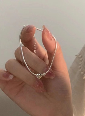 银色爱心小银珠手链简约蛇骨链