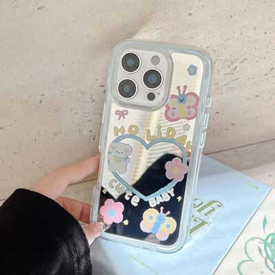 小狗蝴蝶镜面适用苹果16手机15iphone13PROMAX华为小米14手机壳