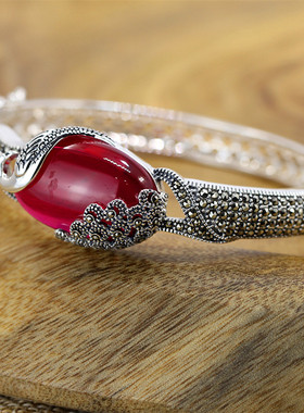 925银红刚玉孔雀老婆手镯新品