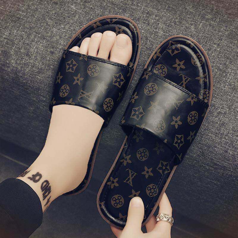 夏季外穿一字拖男牛筋底防滑沙滩越南拖鞋潮牌纯色真皮男士凉拖鞋