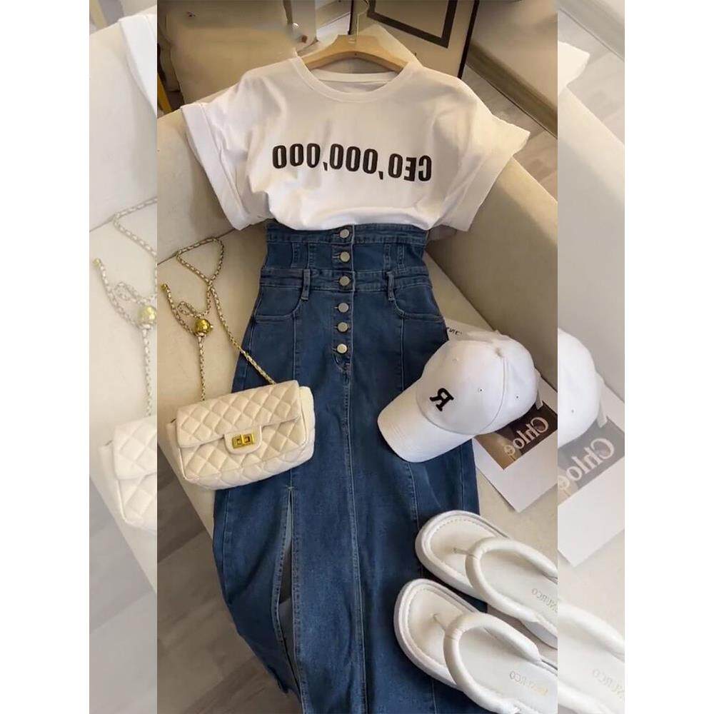 欧洲站法式轻熟风港味减龄套装女高级感高腰牛仔连衣裙两件套夏季