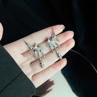 S925银针韩版熔岩镶钻不规则耳钉冷淡风格耳环小众几何形耳饰4926