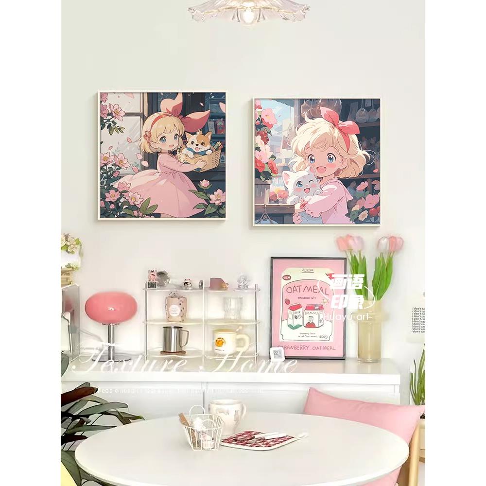 宫崎骏女孩客厅装饰画卡通动漫人物卧室房间挂画治愈系墙壁画摆画图片