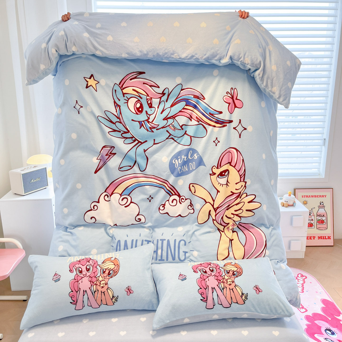 小马宝莉牛奶绒四件套冬季加厚保暖毛绒儿童珊瑚绒被套床单三件套