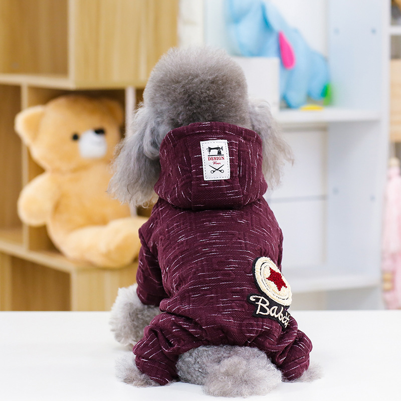 狗狗衣服冬季新款韩版四腿棉衣泰迪宠物狗衣服休闲带帽保暖衣服